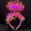 Pembe Renk Pembe Işıltılı Püsküllü Led Işıklı Parlak Hologramlı Taç 25x12 cm