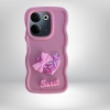 Tecno Camon 20 Pro  Renkli Kalp Kurdele Detaylı Simli Dalgalı Sweety Kılıf PEMBE