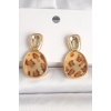 Pirinç Gold Renk Sallantı Leopar Desen Kare Model Kadın Küpe - TJ-BKP10346