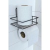 BUFFER® Kendiliğinden Yapışkanlı Tuvalet Kağıdı Tutacağı ve Yedek Raf - Siyah Modern Metal Tasarım