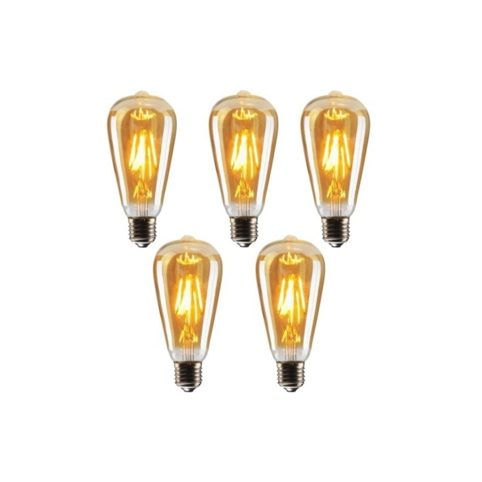 ST-64 4 watt sarı (Amber) ışık Rustik Dekoratif Led Ampul 5li Paket 340 LM  (Armut Tip) 1 Yıl Garantili RF-4W