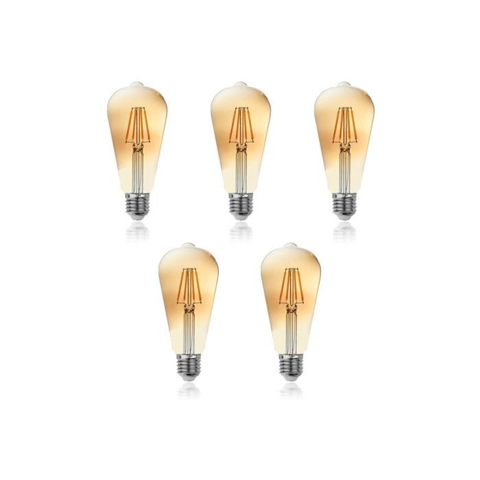 4 watt sarı (Amber) ışık St-64 Rustik Led Ampul 5li Paket  (Armut Tip) 1 Yıl Garantili RF-4W