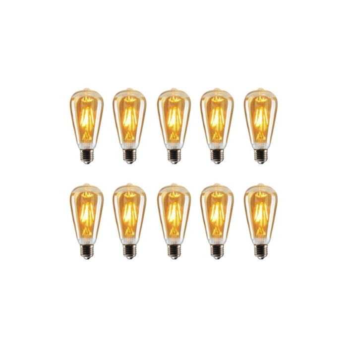 St-64 Flamanlı Rustik 4 watt sarı (Amber) ışık Led Ampul 10lu Dekoratif  (Armut Tip) 1 Yıl Garantili RF-4W