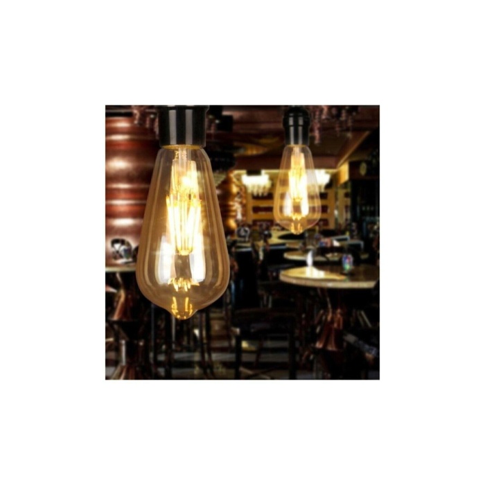 Edison Lambam St64 4 watt Dimmerli Sarı Işık Amber Dekoratif Rustik Led Ampul  1 Yıl Garantili RF-4W (Armut Tip)