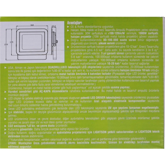 LFL-1004LED 30 watt Slim Led Projektör 2700lm 1000w 6500K