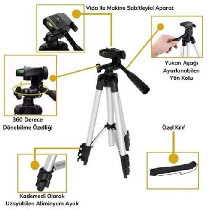 360 Derece Ayarlanabilir Katlanabilir Profesyonel Çekime Uygun 65 cm Ayaklı Tripod