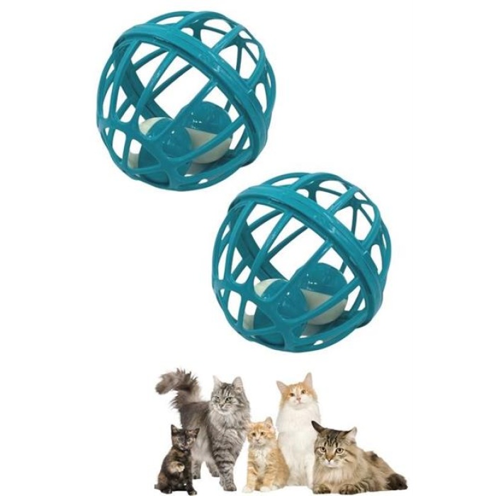   Kediler İçin Çanlı Renkli Tekerlekli İçinde Top Olan Kafes Şeklinde  Evcil Hayvan Oyuncağı