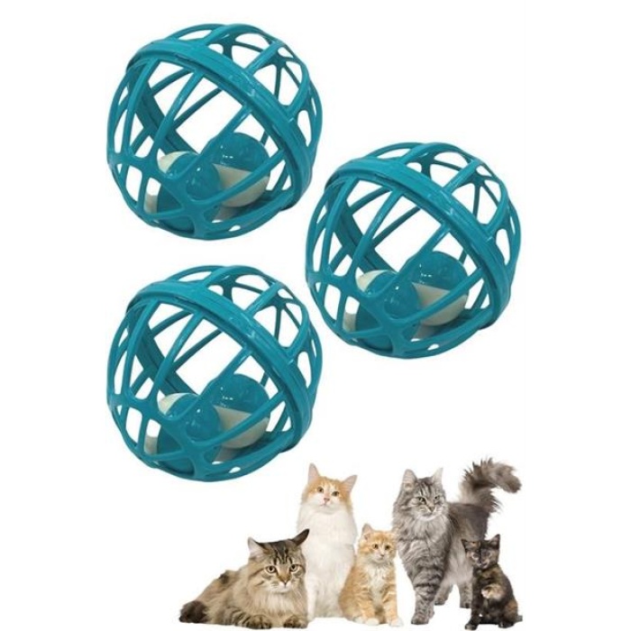   Kediler İçin Çanlı Renkli Tekerlekli İçinde Top Olan Kafes Şeklinde  Evcil Hayvan Oyuncağı