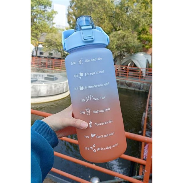 2 Litre Motivasyon Su Şişesi Sızdırmaz Dayanıklı Kapaklı Şık Tasarımlı Renkli Su Matarası 3d ve 2d Sticker Hediyeli