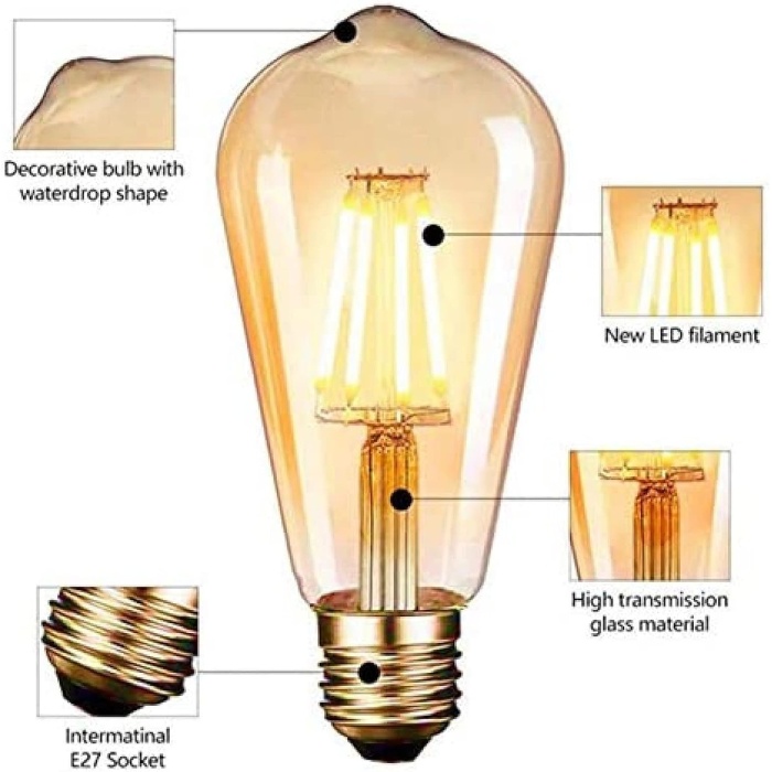 4 watt St-64 Rustik Led Ampul 5li Paket  (Armut Tip) 1 Yıl Garantili RF-4W