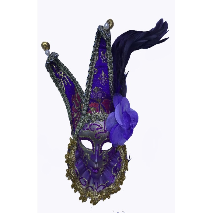 Çıngıraklı Dekoratif Tüylü Seramik Maske Mor Renk