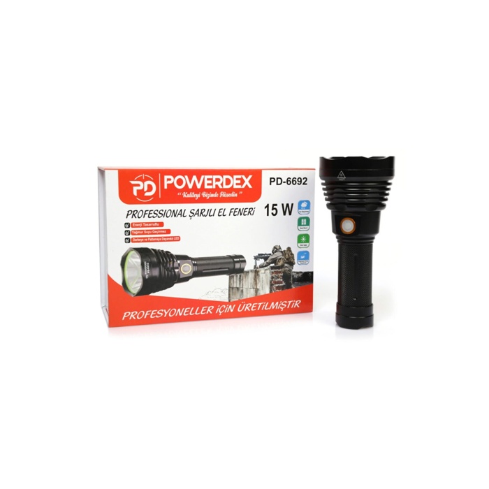 Powerdex Pd-6692 15 Watt 1000 Lümen Profesyonel Şarjlı El Feneri