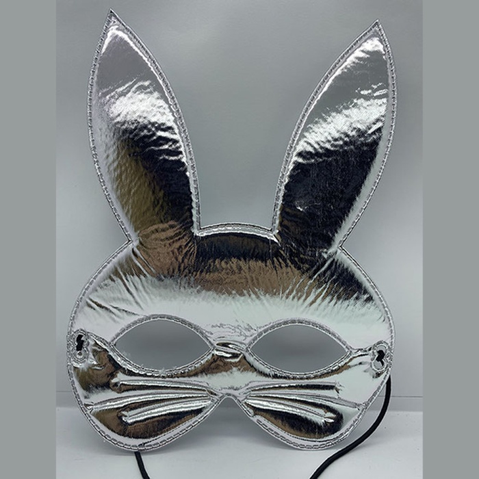 Gümüş Renk Kumaş Malzemeden İmal Tavşan Maskesi 25X17 cm