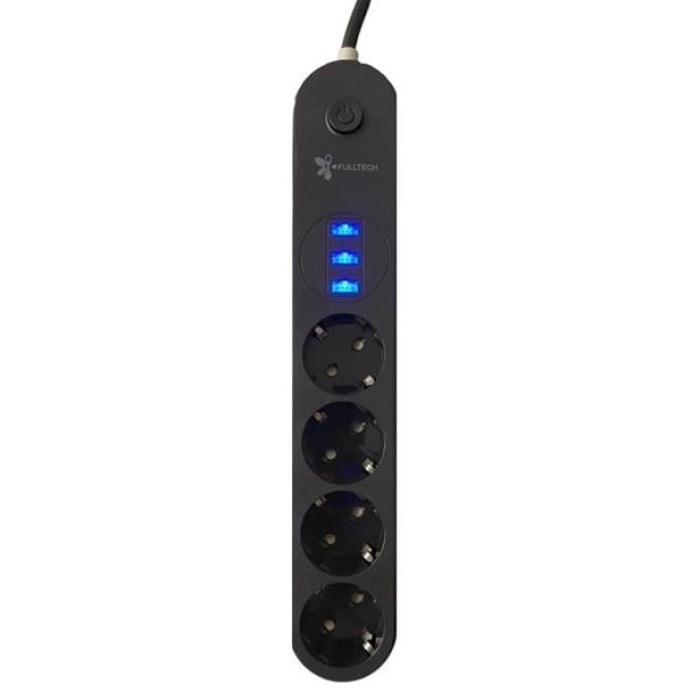 4lü Siyah Anahtarlı 3 USB Li Akım Korumalı Topraklı Çocuk Korumalı Grup Priz 2 Metre