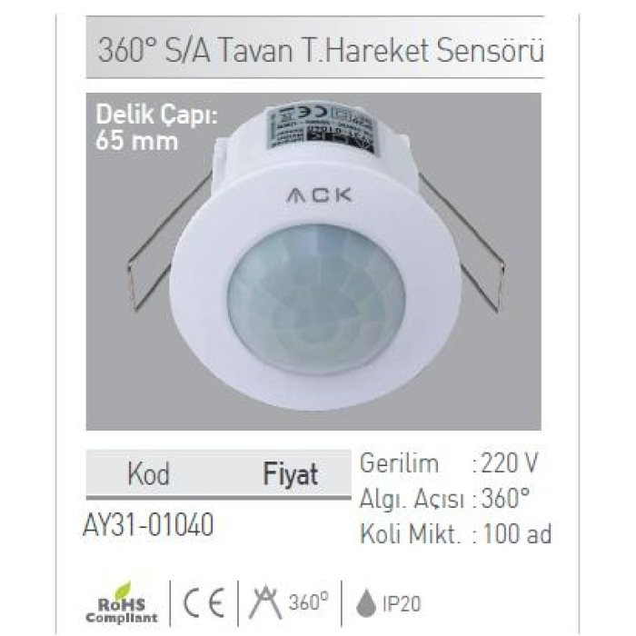 Ack 360° S/A Tavan T.Hareket Sensörü AY31-01040