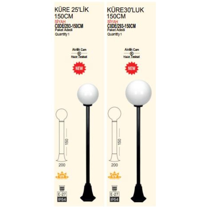Zita Küre 25lik 150cm E-27 IP54 Akrilik Cam