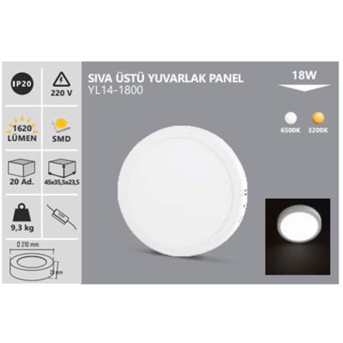 Noas 18W Led Sıva Üstü Yuvarlak Panel