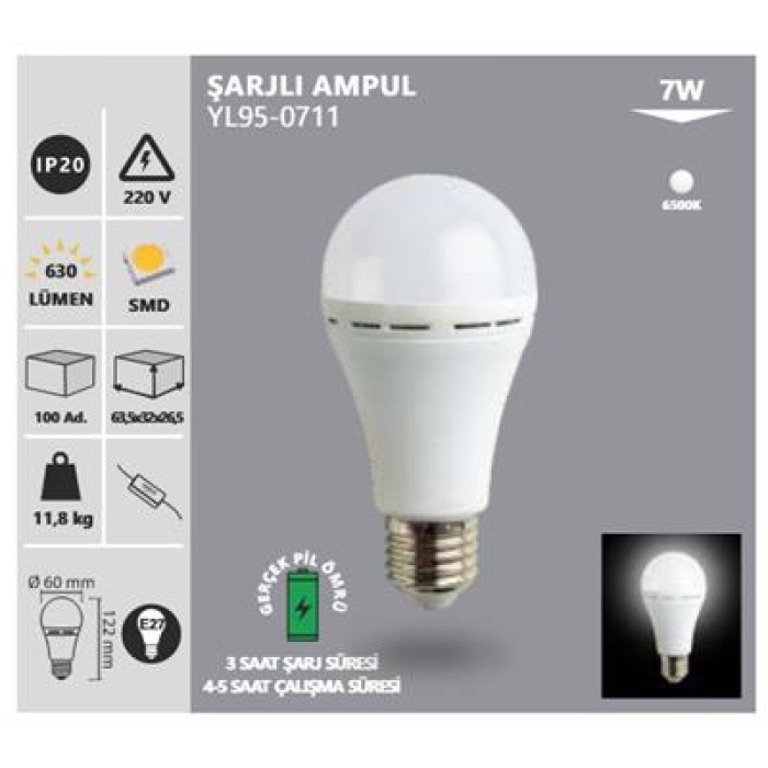 Noas 7W Şarjlı Ampul