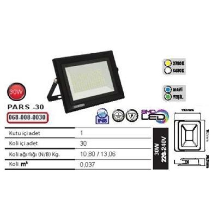 Horoz Pars-30 30W 38,5x153x182 Yeşil Ledli Projektör