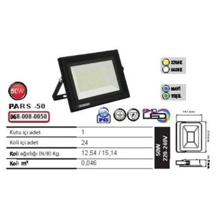 Horoz Pars-50 50W 38,5x162x218 Ledli Projektör