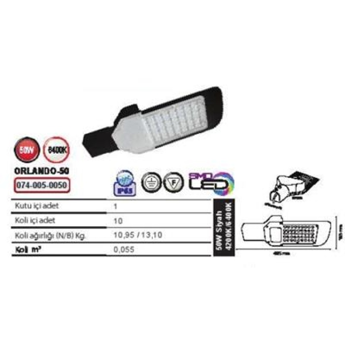 Horoz Orlando-50 50W 165x405mm Ledli Sokak Armatürü