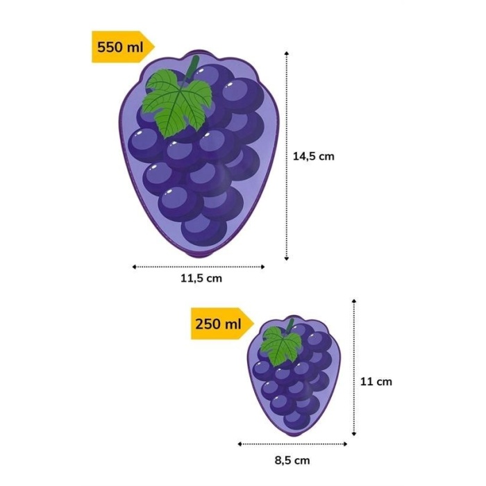 BUFFER® 2li İç İçe Geçebilen Üzüm Model Saklama ve Beslenme Kabı Seti (550 ml + 250 ml)