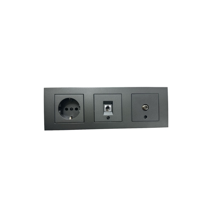 OVİVO GRANO FÜME ÜÇLÜ SET TOPRAKLI PRİZ+NÜMERİS+TV PRİZİ+ÜÇLÜ ÇERÇEVE