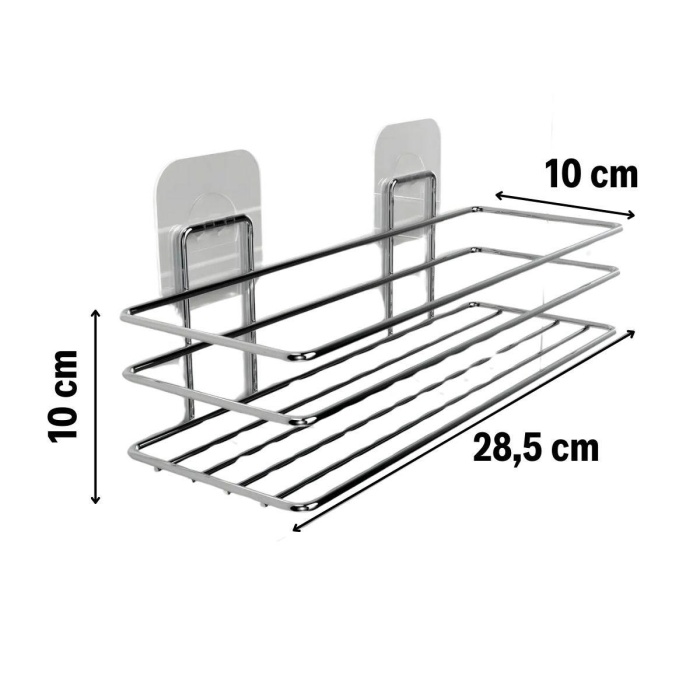 Kendiliğinden Yapışkanlı Krom Paslanmaz Metal Şampuanlık Banyo Düzenleyici Raf (4915)