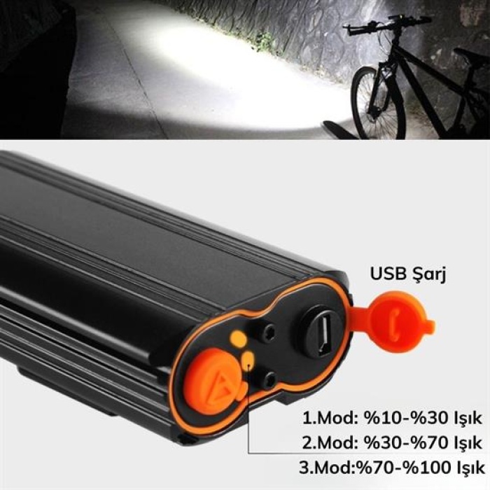 Şarj Göstergeli Uzun Menzil Su Geçirmez LED Bisiklet Feneri 1600 Lumen (4915)