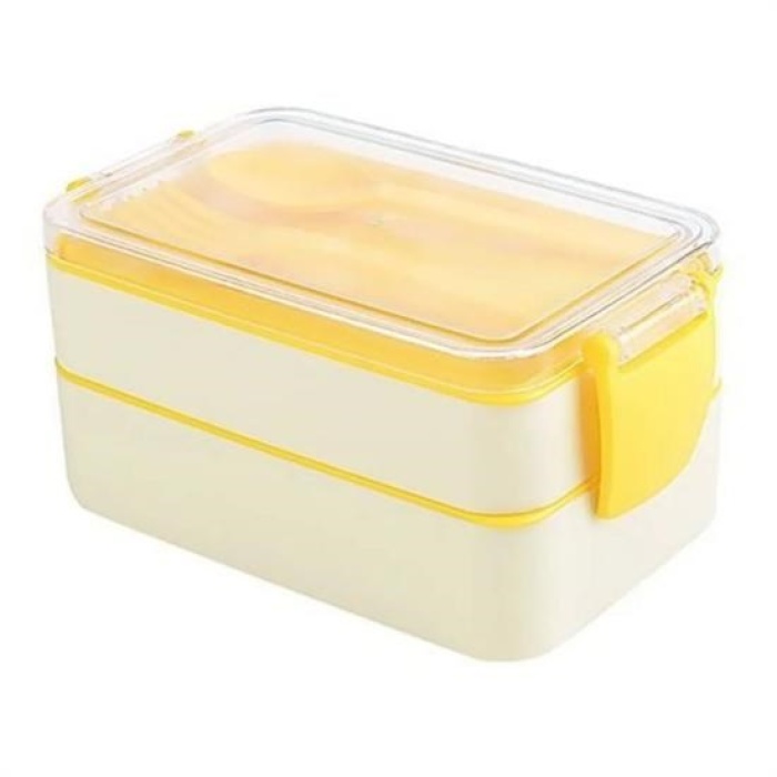 2 Bölmeli Çok Amaçlı 900 ml Kapasiteli Çatal Kaşıklı Dayanıklı Beslenme Kabı Yiyecek Kutusu (4915)