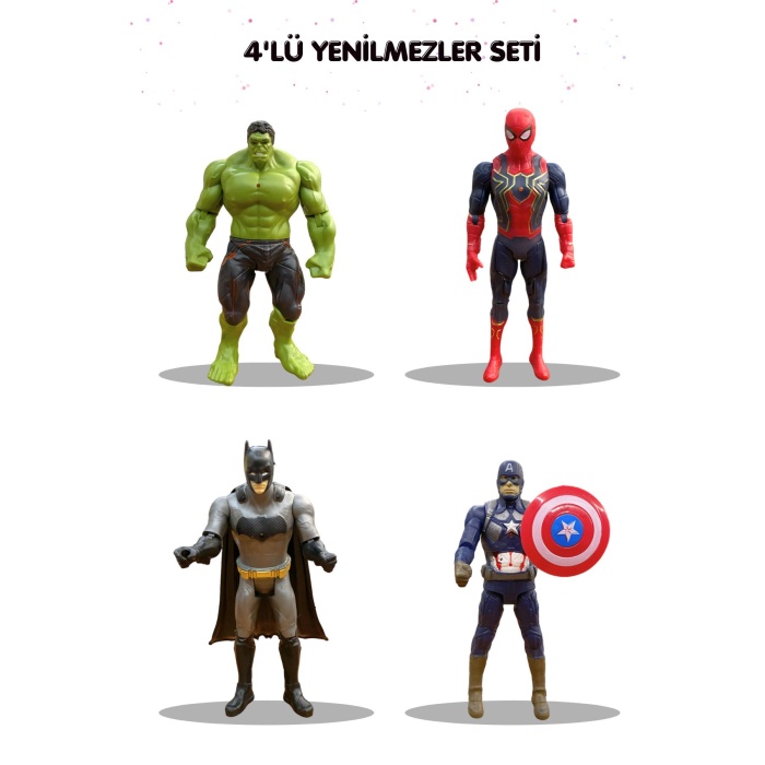 4LÜ YENİLMEZLER SETİ BATMAN SPİDER MAN KAPTAN AMERİKA HULK HAREKETLİ EKLEMLER FİGÜR OYUNCAKLAR
