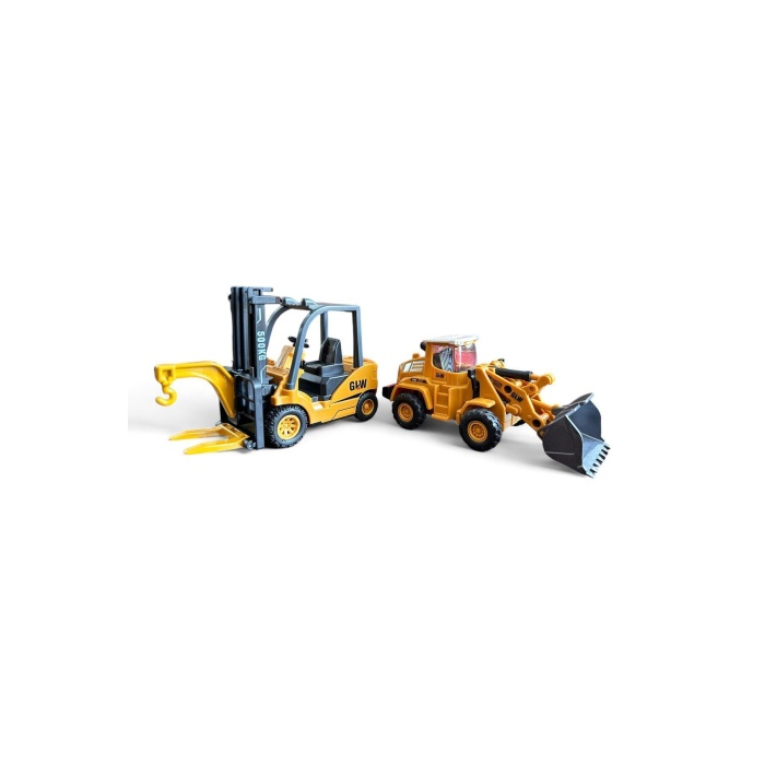 İnşaat Metal Uçlu Forklift ve Kepçe Mini Oyuncak Kırılmaz Çocuk Mühendisliği 2li Set