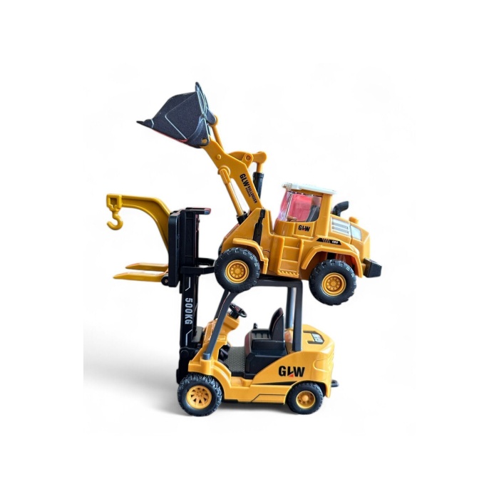 İnşaat Metal Uçlu Forklift ve Kepçe Mini Oyuncak Kırılmaz Çocuk Mühendisliği 2li Set