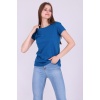 İndigo Mavi Renk %100 Pamuk Bisiklet Yaka Basic Baskısız Kadın Örme Kısa Kollu Tshirt