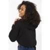 Basic Siyah Kapüşonlu Crop Sweatshirt