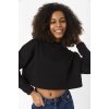 Basic Siyah Kapüşonlu Crop Sweatshirt