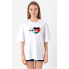Heart Palestine Flag Beyaz Kadın Oversize Tshirt