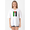 Free Hand Palestine Flag Beyaz Kadın Oversize Tshirt