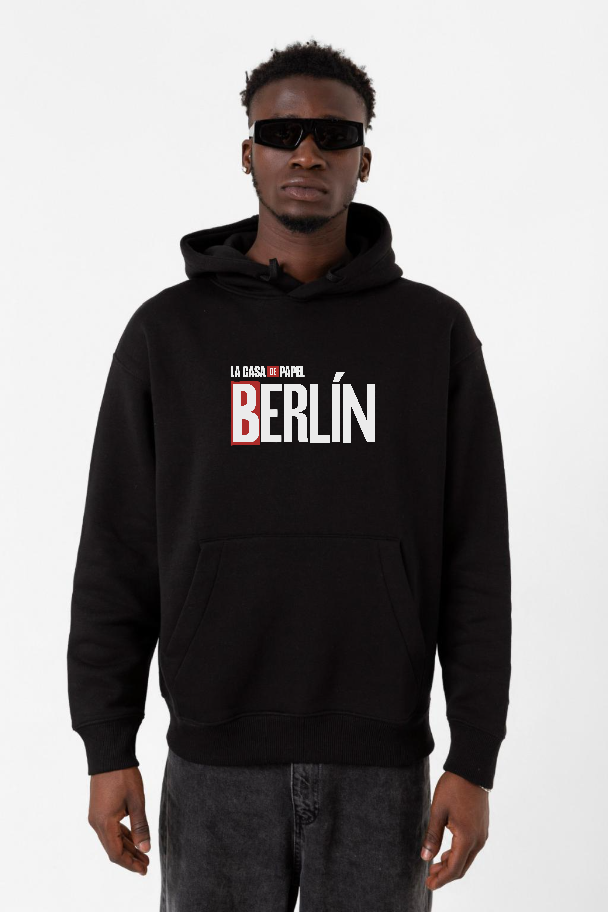 La Casa De Papel Berlin Siyah Erkek 3ip Kap onlu Sweatshirt