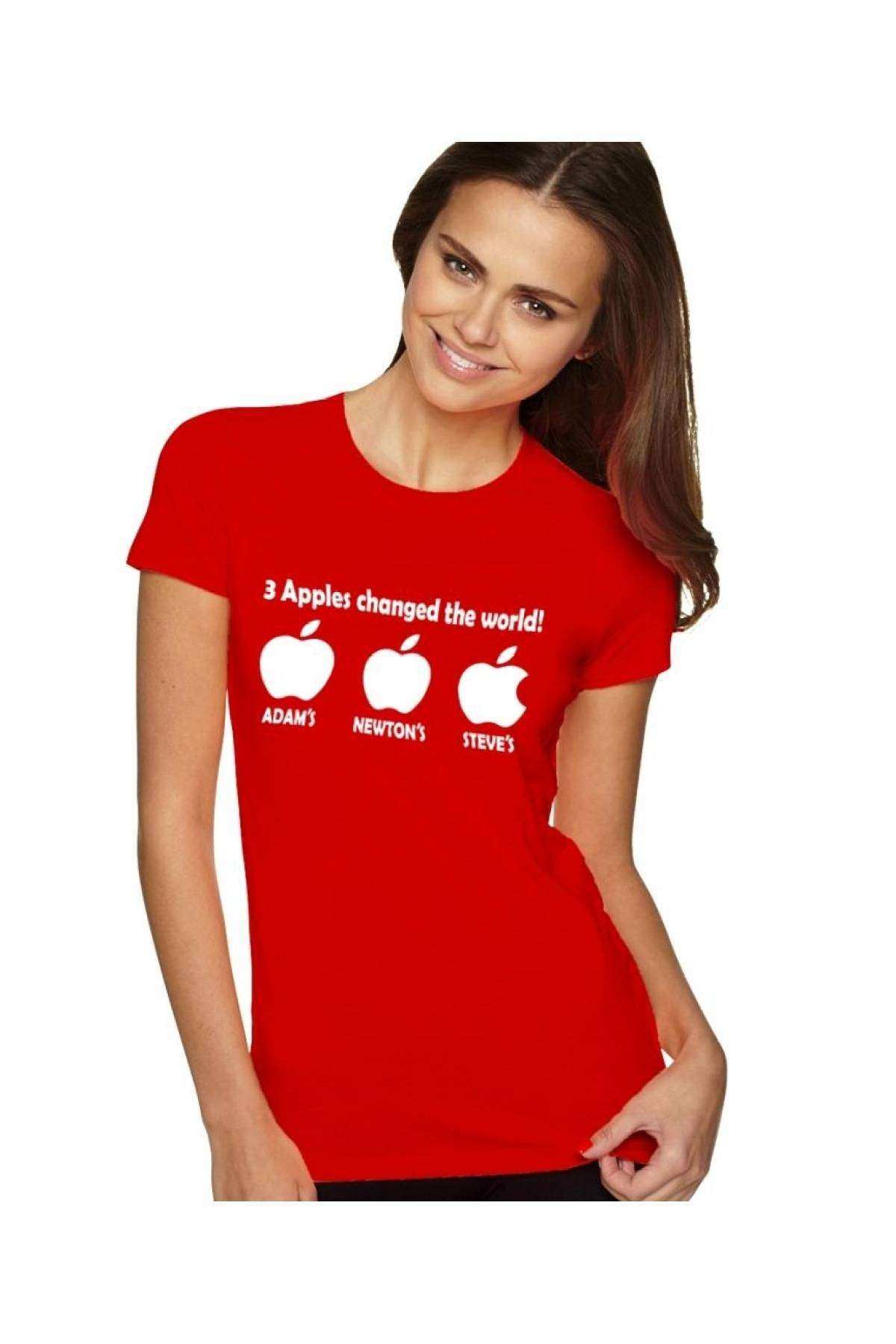 Apples Changed Baskılı Dar Kesim Kadın Kırmızı t-shirt