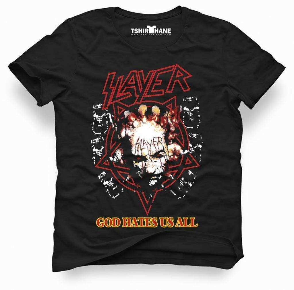 Tshirthane Slayer God Hates Us All Rock Metal Müzik Baskılı Erkek Dar Kesim Slim Fit t-shirt