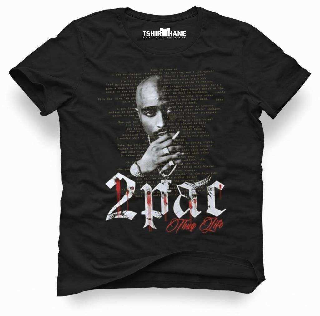 Tshirthane 2pac Thug Life Hip-hop Rap Müzik Baskılı Erkek Dar Kesim Slim Fit t-shirt