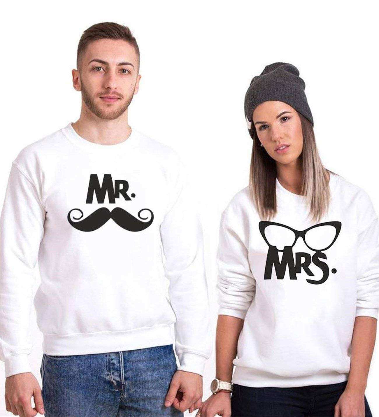 Tshirthane Mr. Mrs. Bıyık Gözlük Sevgili Kombinleri Sweatshirt Kombini