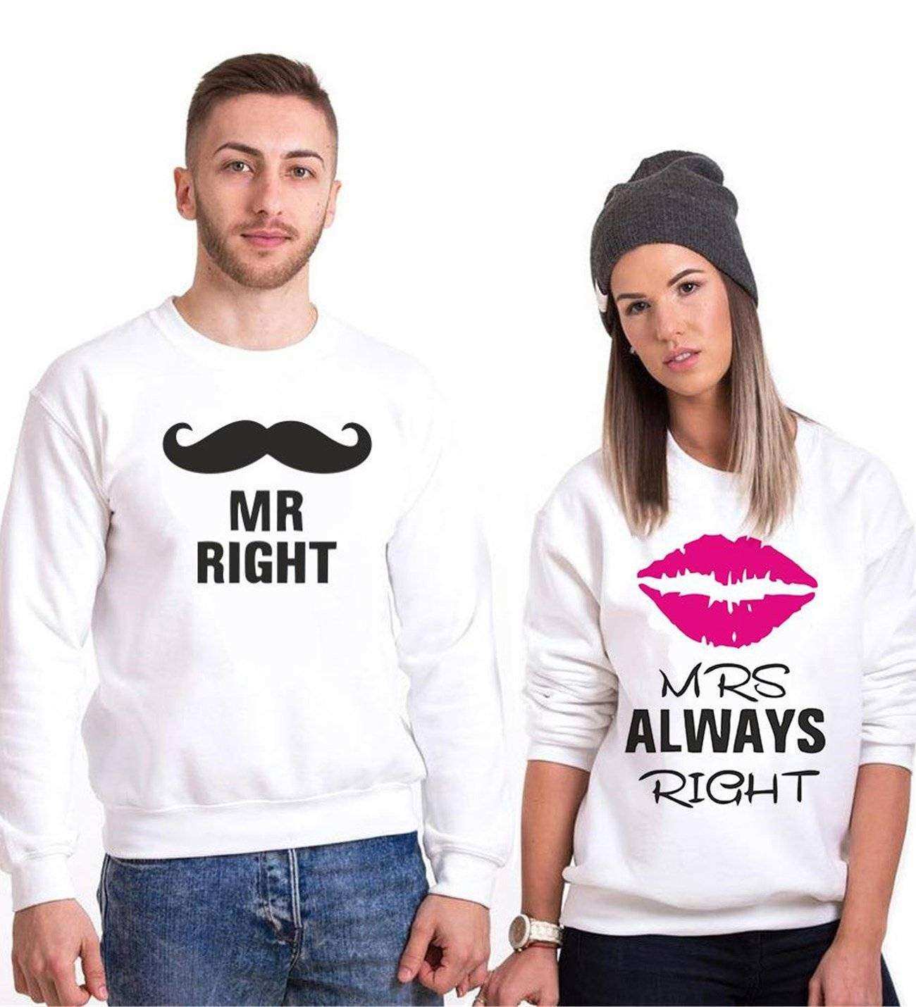 Tshirthane Mr..Right Mrs.. Always Right  Sevgili Kombinleri Sweatshirt Kombini