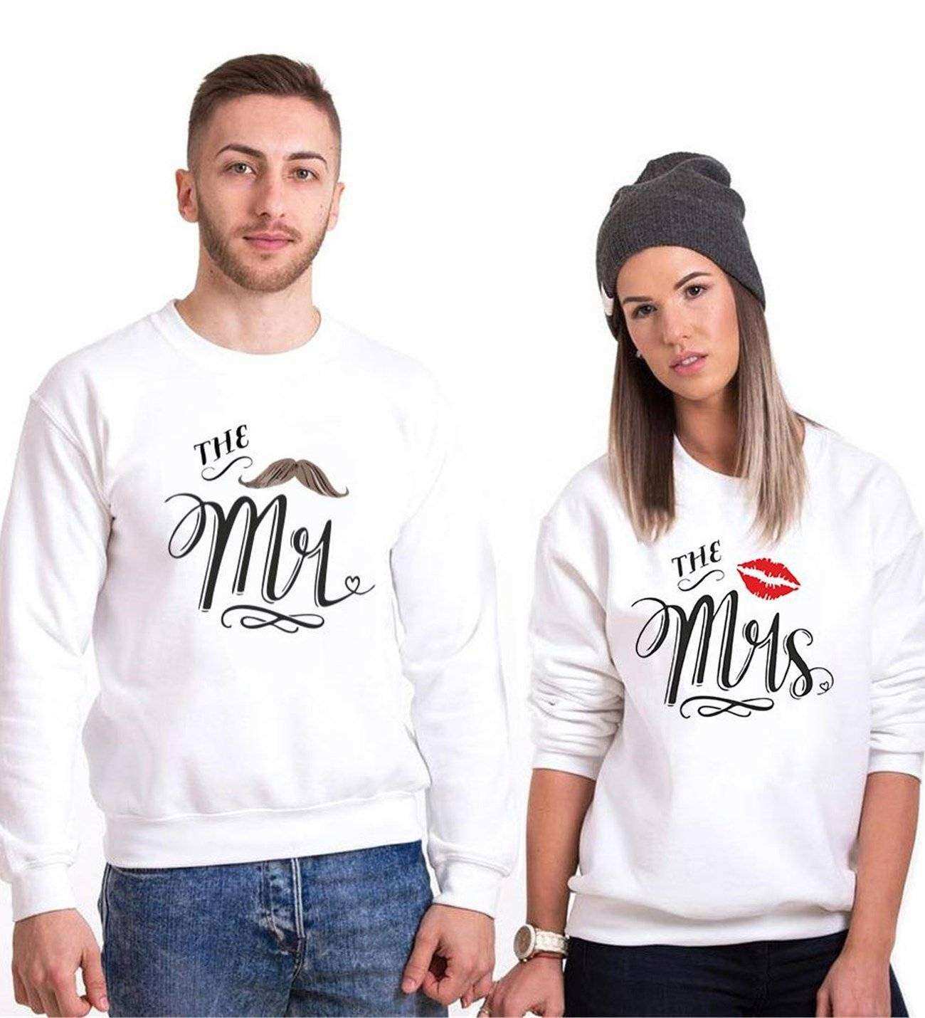 Tshirthane Mrs.Öpücük Mr. Bıyık  Sevgili Kombinleri Sweatshirt Kombini