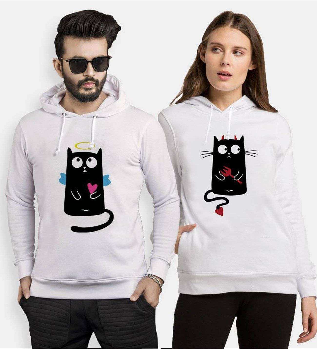 Tshirthane Angel Cat Devil Cat Sevgili Kombinleri Kapüşonlu Kombini