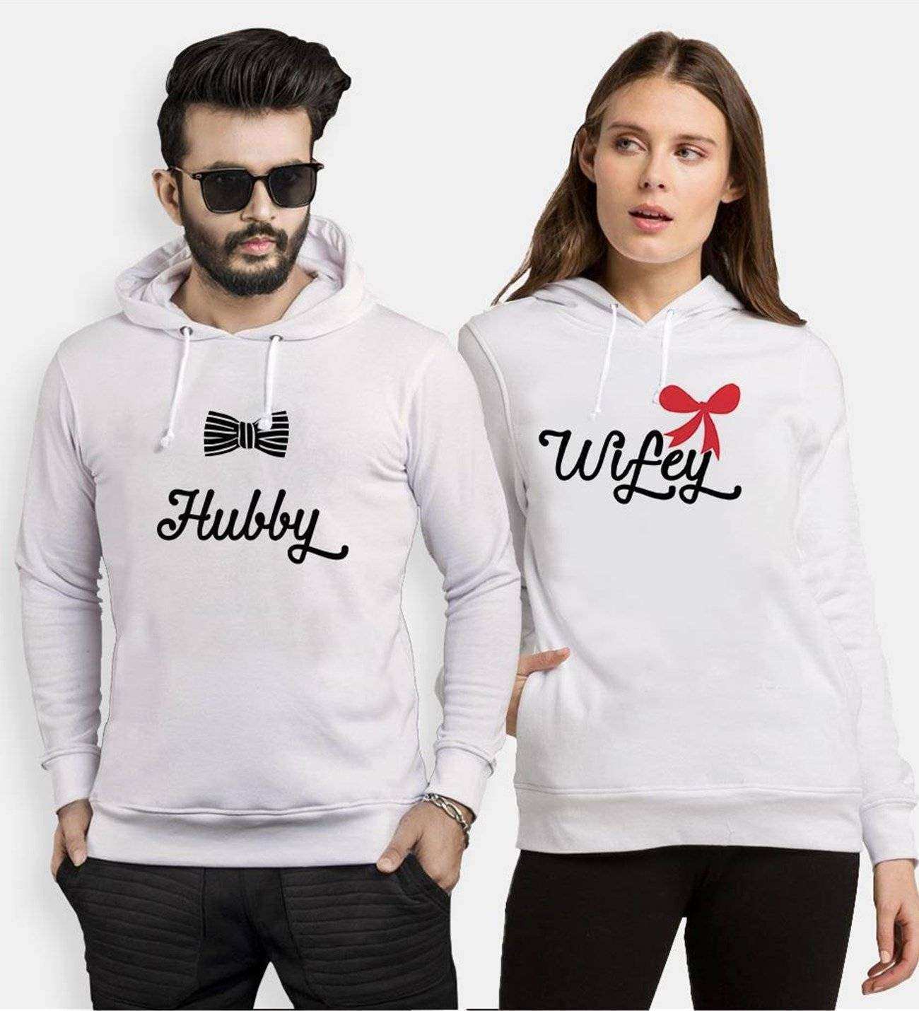 Tshirthane Hubby Wifey  Sevgili Kombinleri Kapüşonlu Kombini