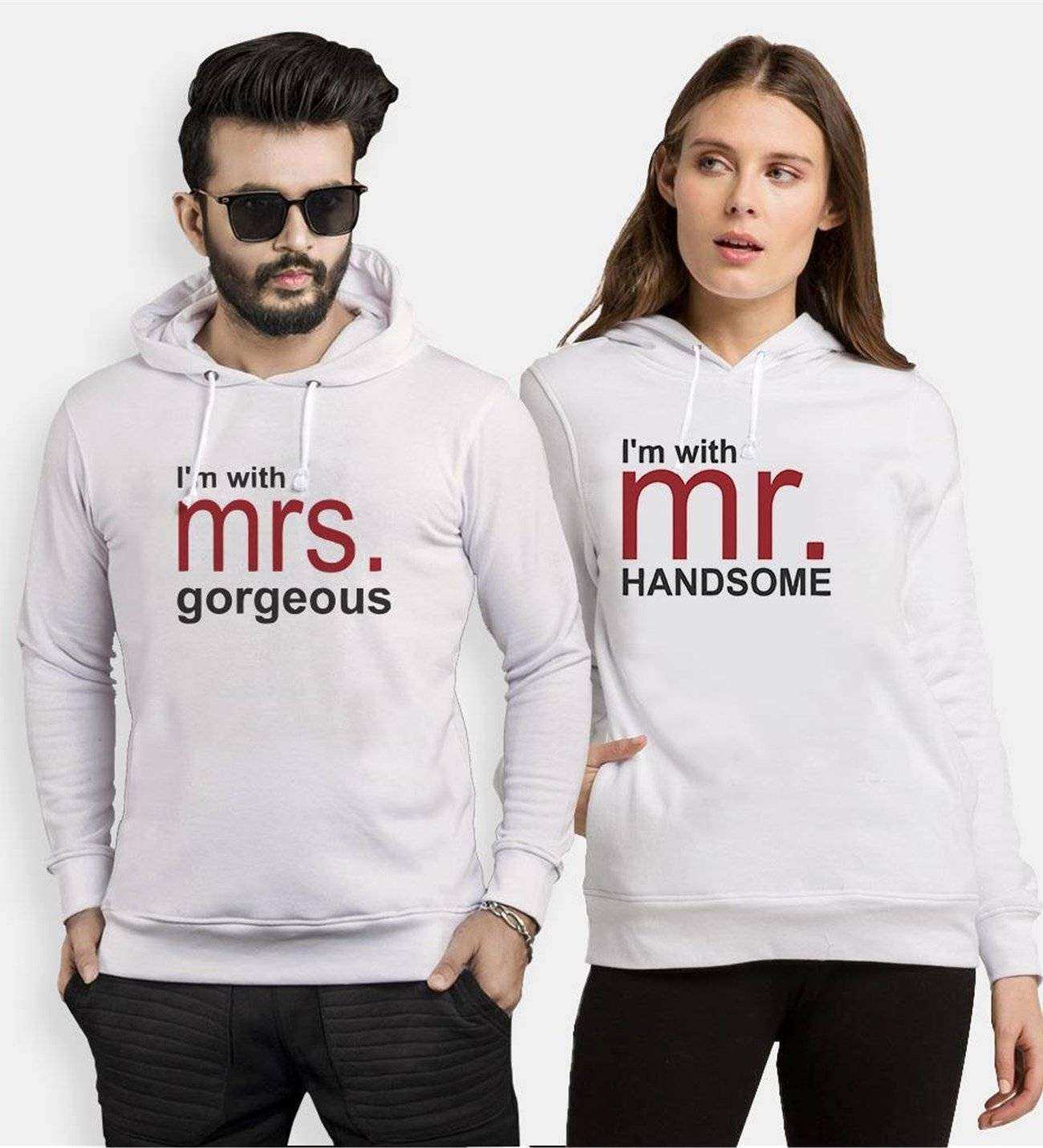 Tshirthane Mr Mrs Handsome Gorgeous Sevgili Kombinleri Kapüşonlu Kombini