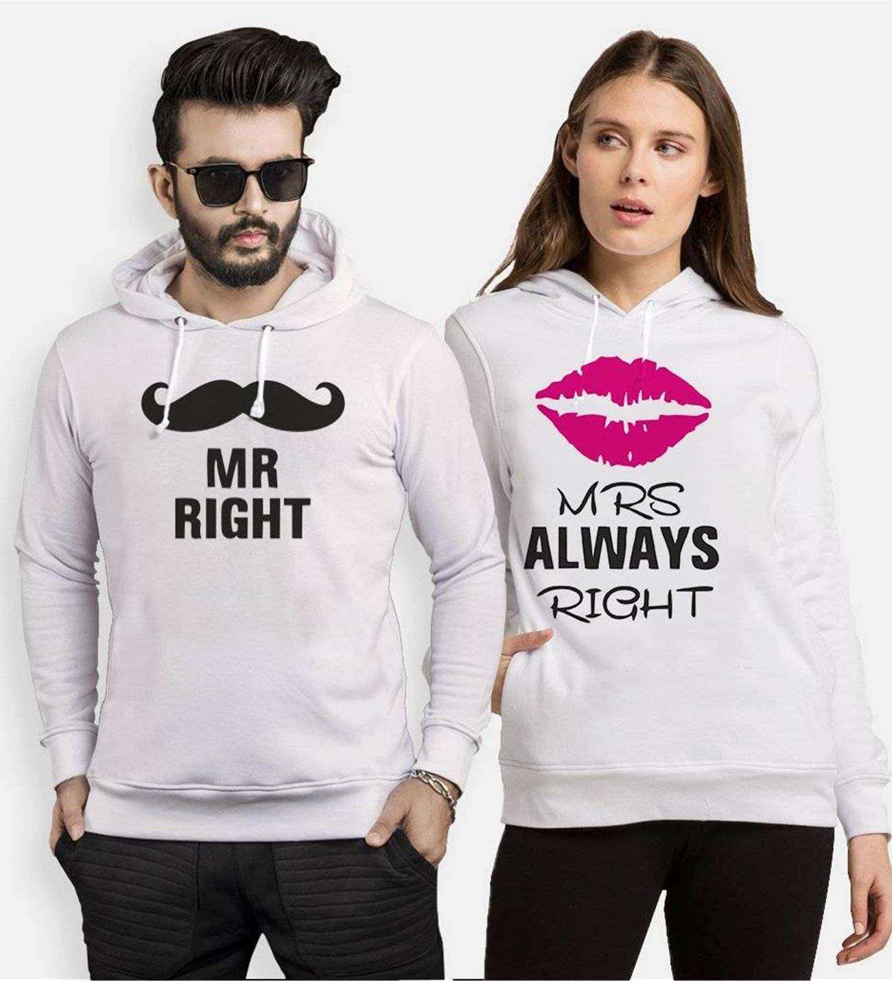 Tshirthane Mr..Right Mrs.. Always Right  Sevgili Kombinleri Kapüşonlu Kombini