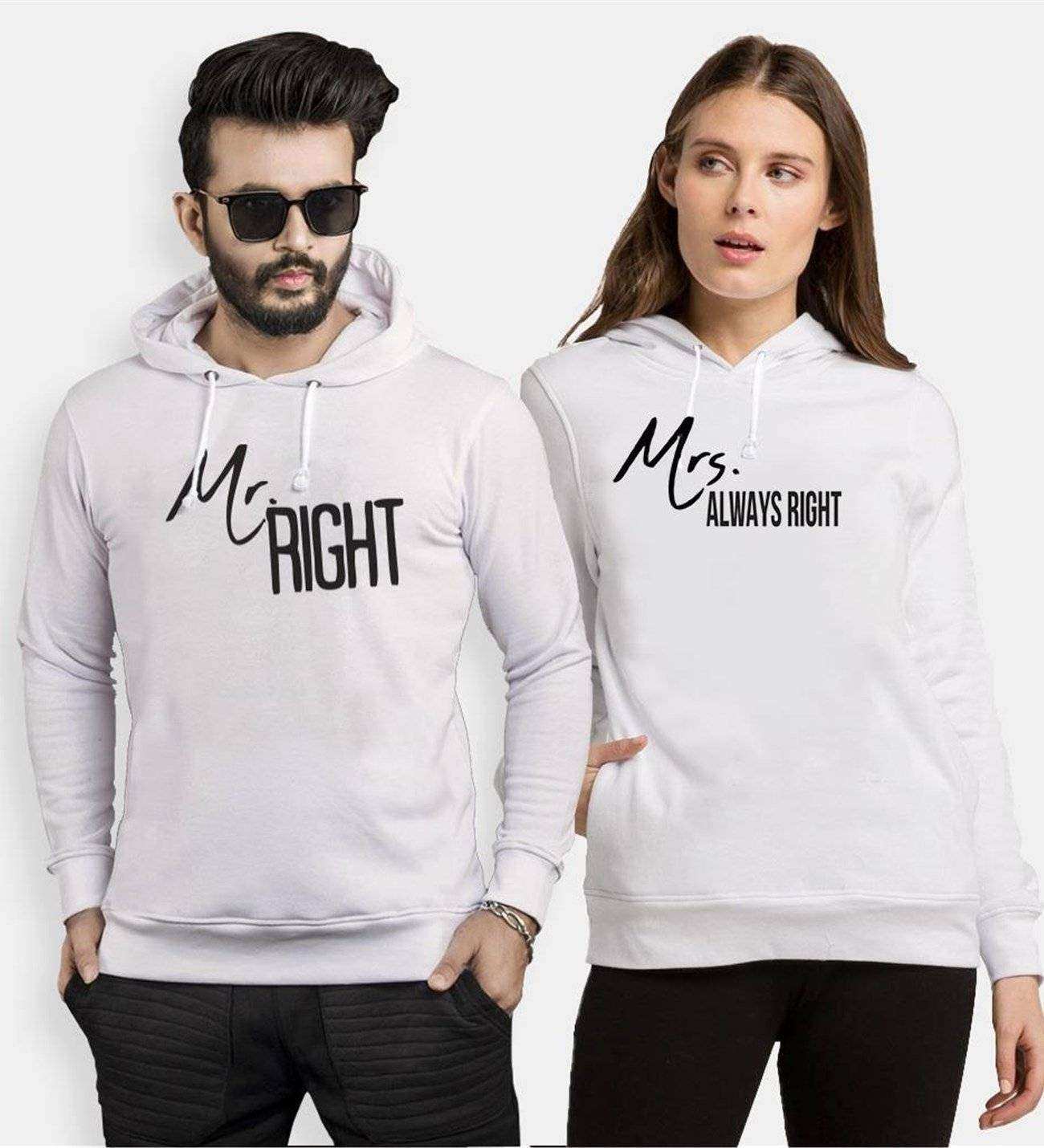 Tshirthane Mr.Right Mrs. Always  Sevgili Kombinleri Kapüşonlu Kombini